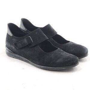 ARCHE Black Nubuck Leather Mary Jane Flats